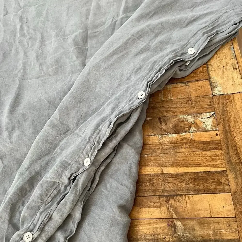 Parachute Linen Duvet Cover Full Queen Gray Button Closure
